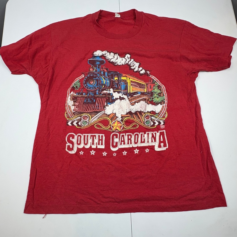 Vintage Screen Stars South Carolina Train Graphic Tee Red Single Stitch XL